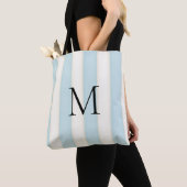 Tote Bag Bleu pâle et blanc d'antiquité Tot monogramme (De près)