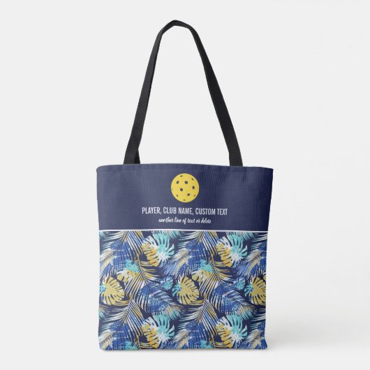 Tote Bag Bleu Palm Tree Motif Pickleball Personnalisé Paddl (Dos)