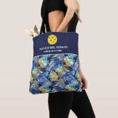 Tote Bag Bleu Palm Tree Motif Pickleball Personnalisé Paddl (De près)