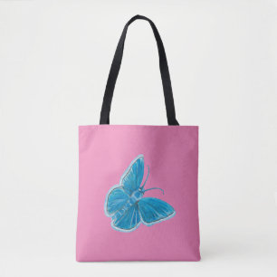 Tote Bag Bleu papillon Chapman Illustration rose