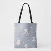 TOTE BAG BLEU PASTEL AVEC DES LAMBS BÉBÉ CUTES SUR LES NUAG (Devant)