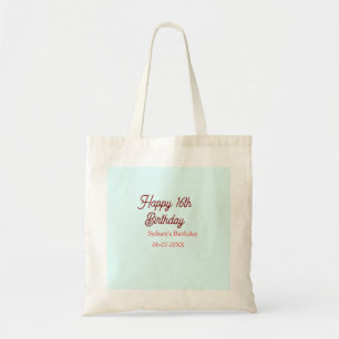 Tote Bag Bleu pastel rouge joyeux 16e anniversaire nom date