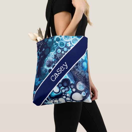 Tote Bag Bleu personnalisé et Marbre blanc Fluid Art (De près)