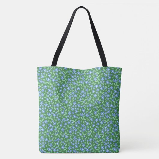Tote Bag Bleu Pervent Ditsy Motif Floral sur Vert (Dos)