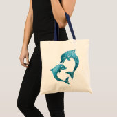 Tote Bag Bleu porté par dauphins (Devant (produit))