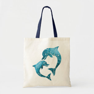 Tote Bag Bleu porté par dauphins