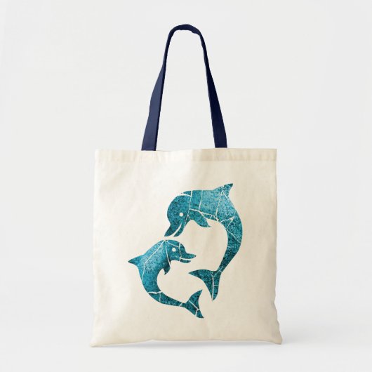 Tote Bag Bleu porté par dauphins (Devant)