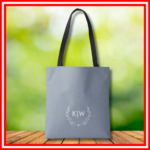 Tote Bag Bleu Poussiéreux et Blanc Monogramme Initiales M