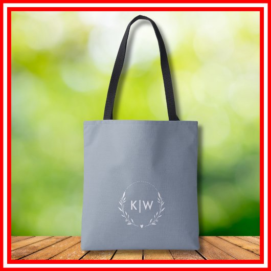 Tote Bag Bleu Poussiéreux et Blanc | Monogramme Initiales M