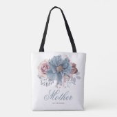 Tote Bag Bleu Poussiéreux et Mauve Élégant Mariage Floral (Dos)