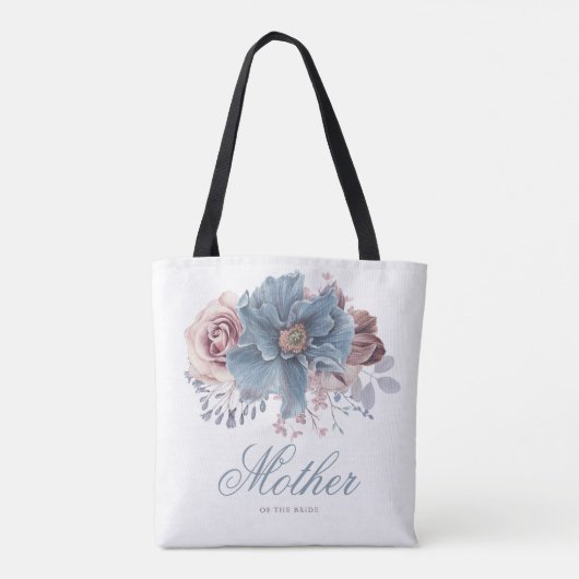 Tote Bag Bleu poussiéreux et mauve floral mariage élégant (Dos)