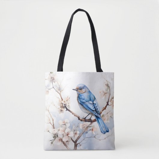 Tote Bag Bleu printanier dans l'arbre florissant (Devant)
