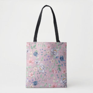 Tote Bag Bleu rose et jaune Floral pourpre