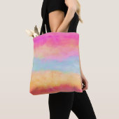 Tote Bag Bleu rose Jaune arc-en-ciel Abstraites bandes (De près)