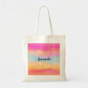 Tote Bag Bleu rose Jaune arc-en-ciel Abstraites bandes