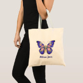 Tote Bag Bleu rose rose or papillon Nom floral (Devant (produit))