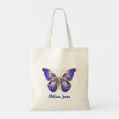 Tote Bag Bleu rose rose or papillon Nom floral (Dos)