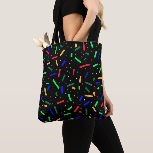 Tote Bag Bleu rouge noir Saupoudrer vert (De près)