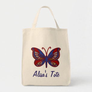Tote Bag Bleu rouge Papillon-Sac fourre-tout d'épicerie