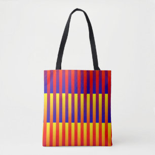 Tote Bag Bleu rouge rayures jaunes