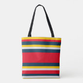 Tote Bag Bleu rouge rayures jaunes (Dos)