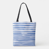 Tote Bag Bleu Royal Bleu rayures avec nom (Dos)
