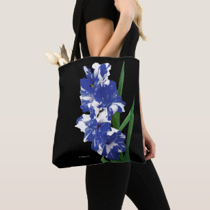 Tote Bag Bleu Royal et Blanc Gladiolus Lys d'épée