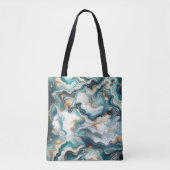 Tote Bag Bleu sarcelle or blanc marbre moderne Agate (Devant)