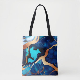 Tote Bag Bleu tendance en or faux marbre