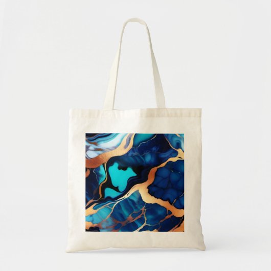 Tote Bag Bleu tendance en or faux marbre (Devant)