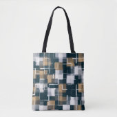 Tote Bag Bleu tendance Gold Brown noir blanc plaid (Devant)