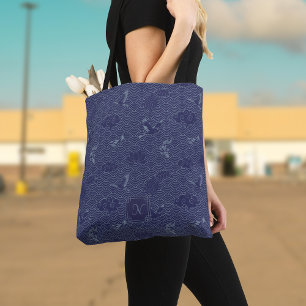 Tote Bag Bleu traditionnel japonais Vague Seigaiha Monogram