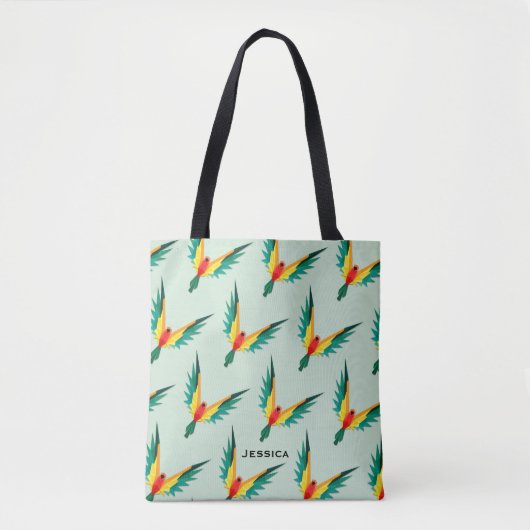 Tote Bag Bleu tropical moderne de motif d'oiseau (Devant)