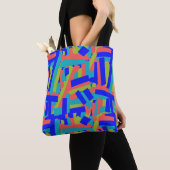 Tote Bag Bleu Vert Corail Abstrait Taches Gras Clair Éclata (De près)