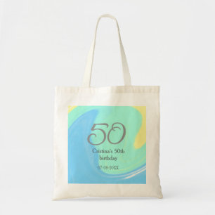 Tote Bag bleu vert gris 50e anniversaire ajouter nom date r