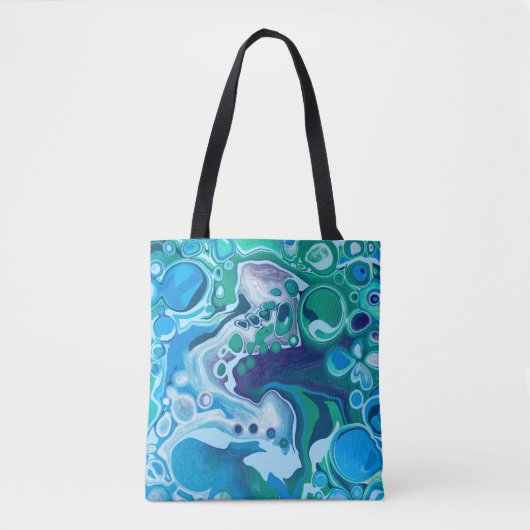 Tote Bag Bleu vert Marbre numérique Fluide Art (Devant)