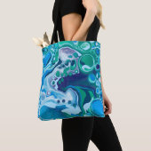Tote Bag Bleu vert Marbre numérique Fluide Art (De près)
