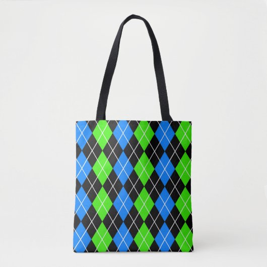 Tote Bag Bleu Vert Noir Argyle Design Diamant (Devant)