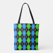 Tote Bag Bleu Vert Noir Argyle Design Diamant (Dos)