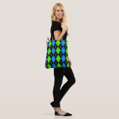 Tote Bag Bleu Vert Noir Argyle Design Diamant (Sur le modèle)