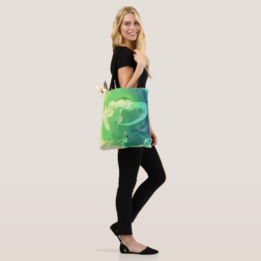 Tote Bag Bleu Vert Océan Abstrait (Sur le modèle)