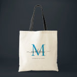 Tote Bag Bleu vif préparé monogramme noir chic nom de scrip<br><div class="desc">Sac à main élégant classique moderne tendance bleu océan vif monogramme initial script</div>
