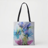 Tote Bag Bleu violet rose vert rose Art Floral (Devant)