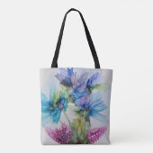 Tote Bag Bleu violet rose vert rose Art Floral (Dos)