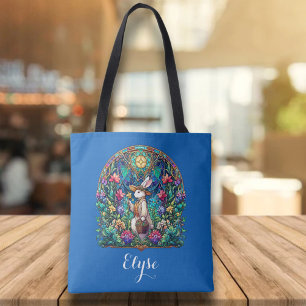 Tote Bag Bleu Whimsic Vitrail lapin de Pâques