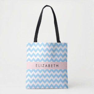Tote Bag Bleu Zigzag, Bleu Chevron, Vague Motif, Votre Nom