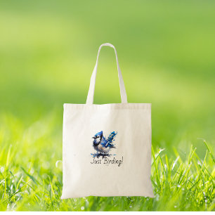 Tote Bag BLEUE/BLANC Simple Oiseau -Jay Bleu