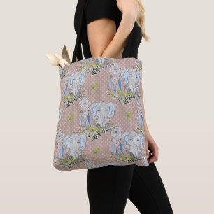 TOTE BAG BLEUE & GRIS BOHO BABY ELEPHANT & DREAMCATCHER