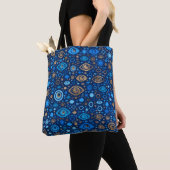 Tote Bag Bleus et or grecs de motif d'oeil mauvais (De près)