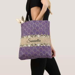 Tote Bag Bling Diamant à huile violet et or
